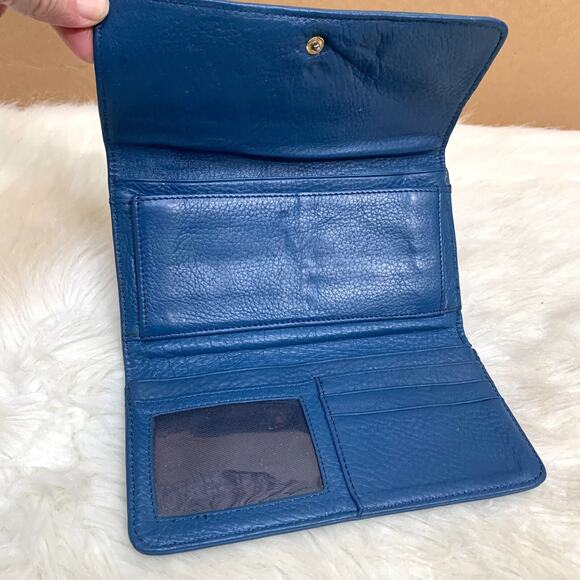 TOMMY HILFIGER Blue Pebbled Genuine Leather Flap Clutch Wallet - Picture 4 of 12